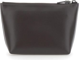 Brunello Cucinelli Embossed Logo Leather Beauty Case - Brown