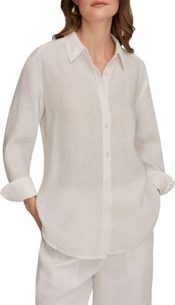 DKNY Linen Button-Up Shirt in Cream at Nordstrom, Size X-Small