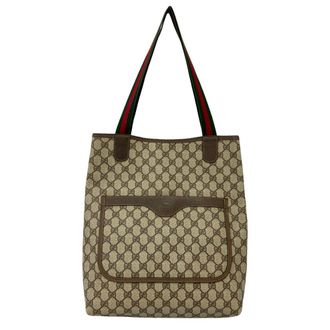 Gucci Brown Green Red Color Leather Pvc Tote Bag (Pre-Owned)