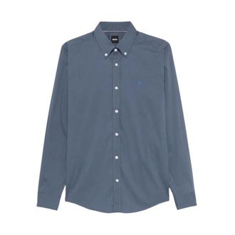 HUGO BOSS Roan Slim-Fit Shirt - Heren - Zakelijke Overhemden - Blauw - S - Katoen - Overhemden