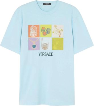 Versace Blauwe Logo Print Crew Neck T-shirts - Heren - T-shirts - Blauw - S - Tops