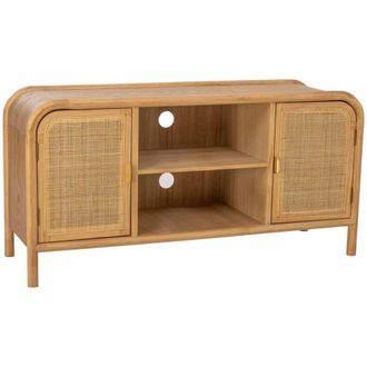 Wanderlust Deco Mueble bajo de madera y rat&aacute;n marr&oacute;n 120x39x60 alt. Cm