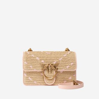 Pinko Pinko Love One Mini Light Shoulder Bag In Chevron Raffia And Leather