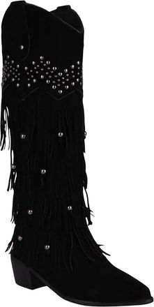 Generic Womens Pleated Square Toe Slip On Knight Style High Boots