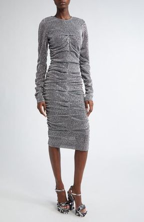 Dolce & Gabbana Ruched Long Sleeve Sequin Midi Dress in Argento at Nordstrom, Size 4 Us