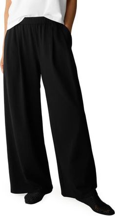 Eileen Fisher Stretch Organic Cotton Wide Leg Pants in Black at Nordstrom, Size Xx-Small