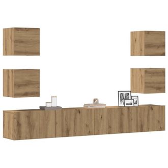 Berkfield Home Wall Mounted TV cabinets 6 pcs Artisan Oak Engineered Wood in Brown