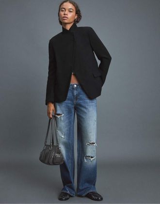 Stradivarius blazer asimmetrico in misto lana nero