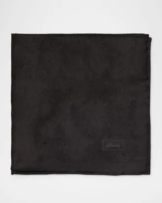 Brioni Men & apos;s Solid Paisley Jacquard Silk Pocket Square