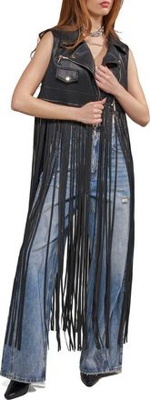 Azalea Wang Arden Fringe Faux Leather Vest in Black at Nordstrom, Size Medium