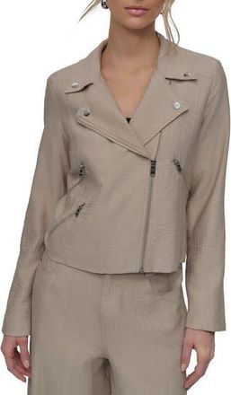 DKNY Crinkle Moto Jacket in Pebble at Nordstrom Rack, Size X-Small