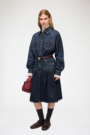 Ganni Blue Skirt in Textured Slub Denim
