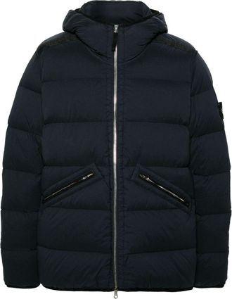 Stone Island Compass-logo hooded jacket - men - Polyamide/Polyamide/Elastane/Elastane/Duck Down/Duck Feathers - L - Blue