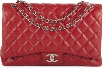Chanel Pre-owned Womens Classic Maxi Jumbo Double Flap Shoulder Bag - Red - One Size