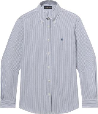Brooks Brothers Regular Fit Seersucker Overhemd met Button Down Kraag - Heren - Casual Overhemden - Blauw - 3XL - Katoen - Overhemden