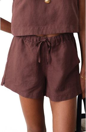 Marine Layer Linen Blend Drawstring Shorts in Chocolate at Nordstrom, Size X-Large