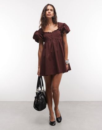 Monki abito mini babydoll in taffet&agrave; strutturato bordeaux-Rosso