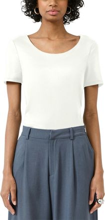 QS by s.Oliver Kurzarmshirt QS, Damen, Gr. XXL (44), wei&szlig;, Jersey, Obermaterial: 94% Polyamid, 6% Elasthan, unifarben, k&ouml;rpernah h&uuml;ftbedeckend, tiefer Rundhals, Shir