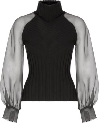 D.exterior Black Ribbed Viscose Silk Turtleneck Sweater