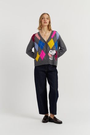 Chinti and Parker Wool-Cashmere Snoopy Argyle Cardigan in Multi at Nordstrom, Size X-Large