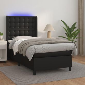 vidaXL Vidaxl - Cama Box Spring Colch&oacute;n Y Led Cuero Sint&eacute;tico Negro 100x200 Cm