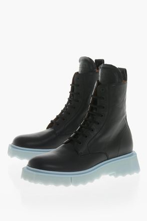 Off-white Anfibi in Pelle con Suola Sponge a Contrasto Off-White