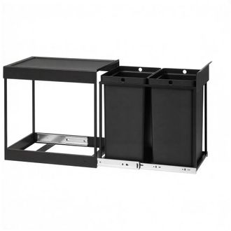 Songmics Papelera de cocina extra&iacute;ble de 2 compartimentos 20 l acero negro