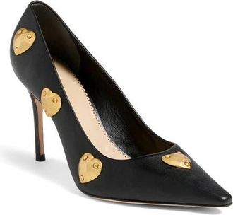 Cinq &agrave; Sept Luna Embellished Hearts Pump in Black/Gold at Nordstrom, Size 10.5Us