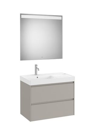 Roca Mueble Lavabo Izquierda 800x460 Ona Standard 2 Cajones + Espejo Led Gris Arena