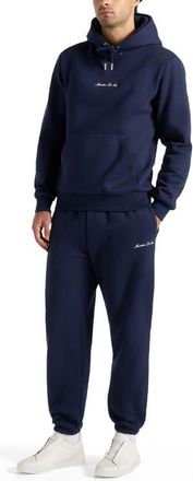 Mani&egrave;re De Voir Signature Regular Fit Cuffed Sweatpants in Navy at Nordstrom, Size Xx-Large