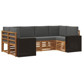 vidaXL Conjunto De Sof&aacute; Seccional 6 Pcs Natural Y Antracita Poli&eacute;ster Vidaxl