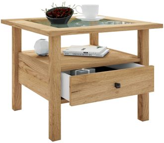 ebuy24 Ebuy24 - Mesa Lateral De Madera Vcm Con Vidrio De Seguridad Esg Mesa De Centro Simple Dimensiones Aprox. Al. 42 X An. 54 X T. 54 Cm Mesa De Sal&oacute;n Con 