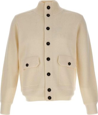 KANGRA Gebreide Cardigan met Hoge Hals - Heren - Vesten - Wit - L - Wol - Truien & Vesten