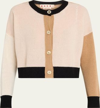 Marni Colorblock Cashmere Crewneck Cardigan