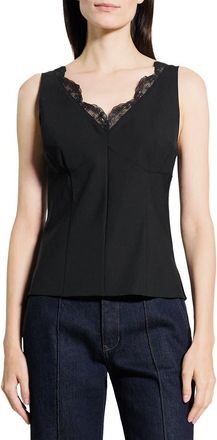 Theory Lace Trim Tailored Virgin Wool Blend Top in Black at Nordstrom, Size 14