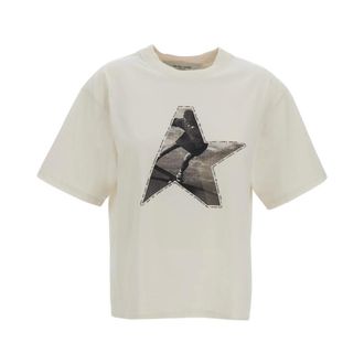 Golden Goose T-Shirts, female, Beige, Size: XS Boxy T-shirt