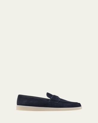 Prada Mens Saint Tropez Triangle Logo Suede Loafers