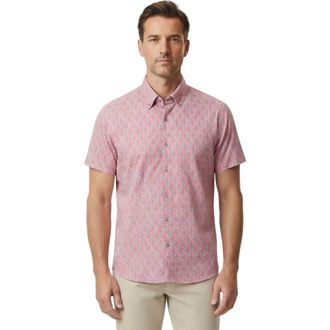 Lords of Harlech Mud Geo Mens Merino Wool Shirt in Mud Geo Coral at Nordstrom, Size Xx-Large