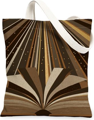 Generic Artistic Vintage Canvas Tote Bags, Book Design Lightweight Washable Shopping Bags, Ideal for Everyday Use, Travel, Beach, a, Brown, 13x15 Inch