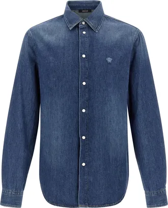 Versace Blue Cotton Mens Blouse