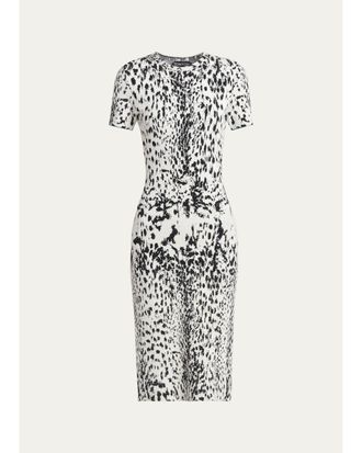 Tom Ford Lynx Jacquard Compact Knit Short-Sleeve Midi Dress