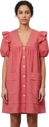 Ganni Red Stripes V Neck Mini Dress
