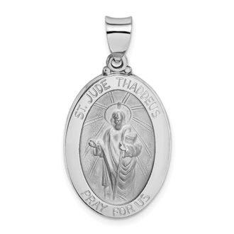 Diamond2Deal 14K White Gold Polish Satin St Jude Thaddeus Medal Hollow Pendant