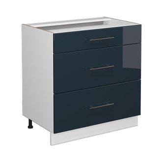 Vicco Mueble Bajo De Cocina Fame-line, Azul Oscuro Alto Brillo, 80 Cm Con 3 Cajones, Sin Encimera
