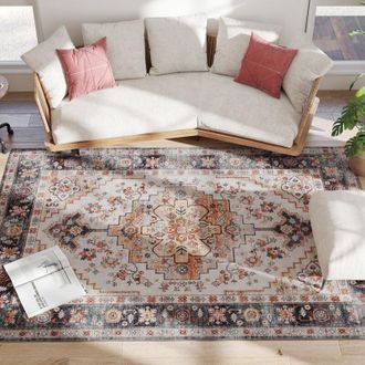 HOMCOM Homcom - Tappeto a Pelo Corto Bohemien Antiscivolo e Lavabile 230x160 cm Marrone