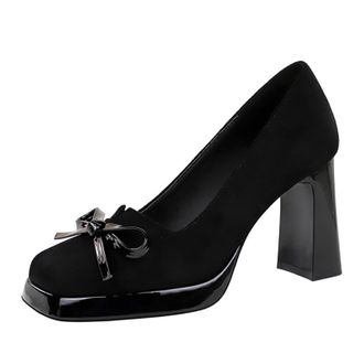 Generic Women Square Toe High Heels 9CM Sexy Pumps Faux Suede Bowknot Ladies Wedding Shoes for Bride Prom Party (Red,5.5)