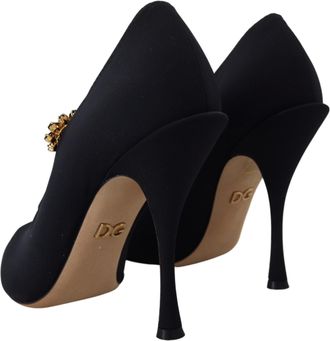Dolce & Gabbana Womens Black Socks Stretch Crystal Pumps Shoes Leather