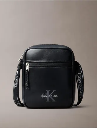 Calvin Klein Mens Bold Monologo Webbing Strap Reporter Bag - Black