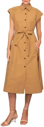 Melloday Cap Sleeve Midi Shirtdress in Tan at Nordstrom Rack, Size X-Small