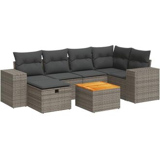 vidaXL Set De Sof&aacute;s De Jard&iacute;n 7 Pzas Con Cojines Rat&aacute;n Sint&eacute;tico Gris Vidaxl